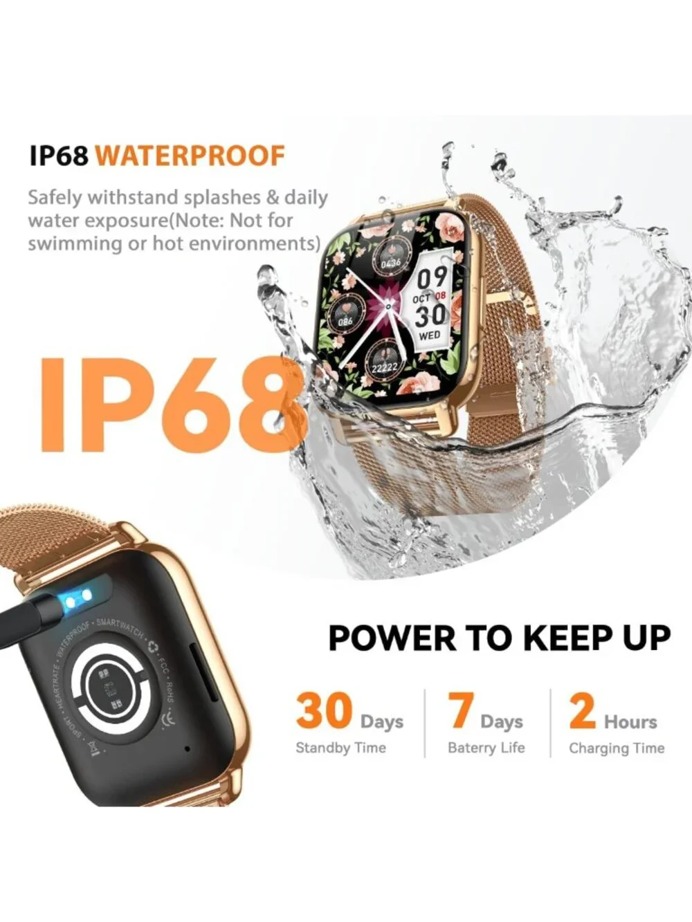 Stylish Smart Watch for Women - Fitness Tracker, Bluetooth Calls, Heart Rate